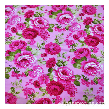 tela de tela de tela de tela satén con estampado de algodón rosa fuerte